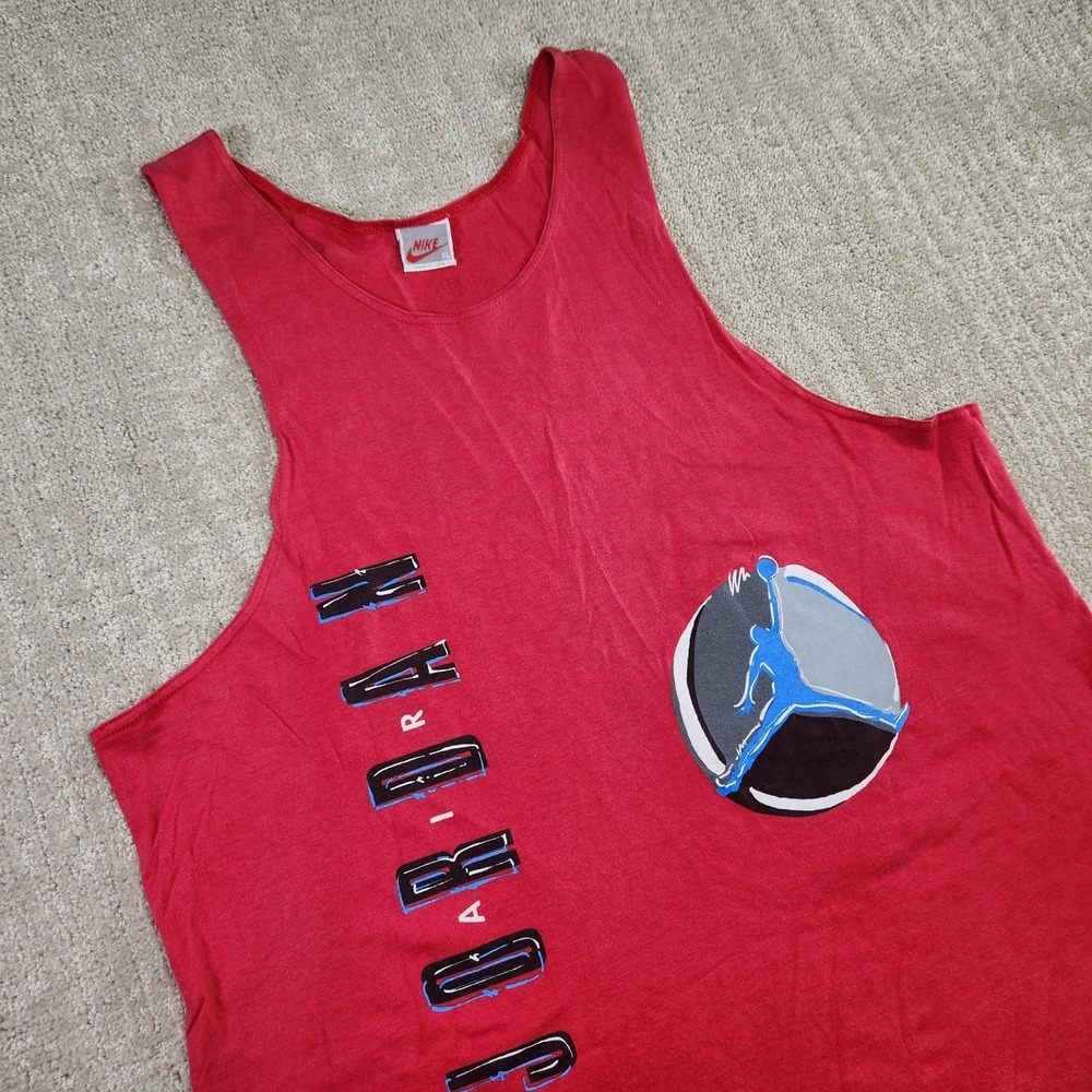 Vintage 80s Nike Air Jordan Tank Top Men XL Red Single Stitch USA Made Shirt